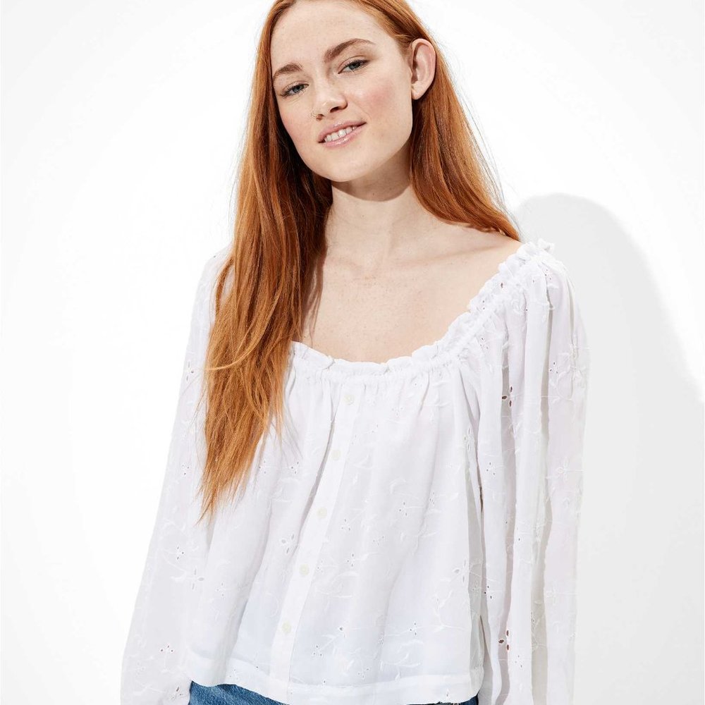 American Eagle Puff Sleeve Button Up Blouse
